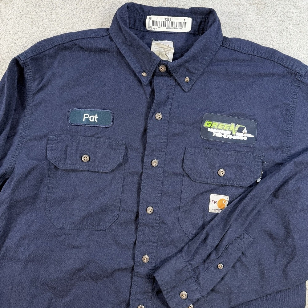 Carhartt FR Shirt Mens Large Navy Flame Resistant Long Sleeve Button Down Work